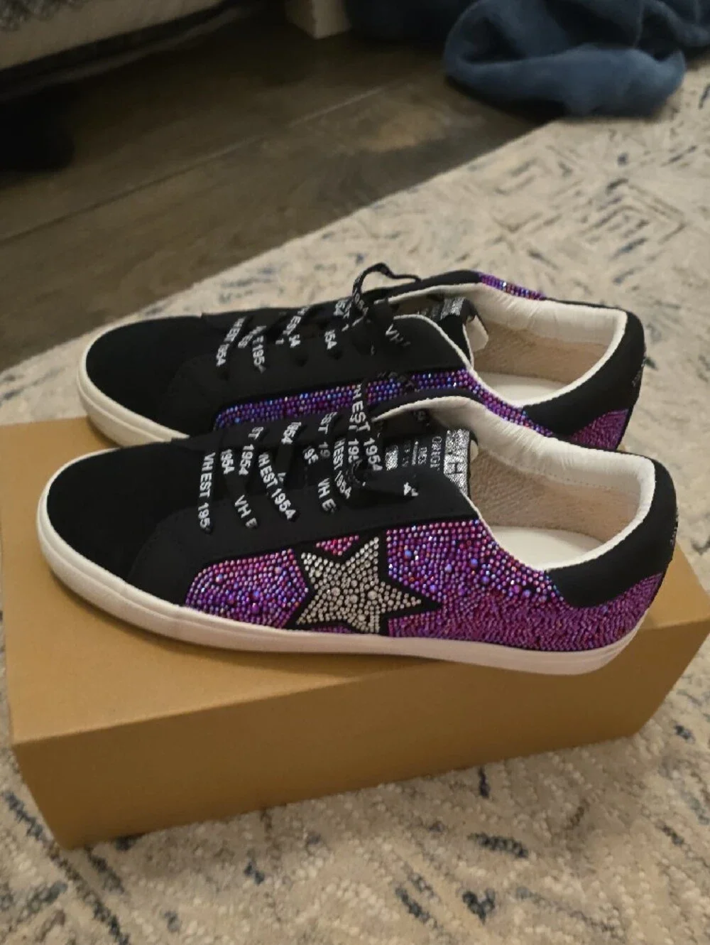 Vintage Havana Black Sneakers with Purple Rhinestone Accents
